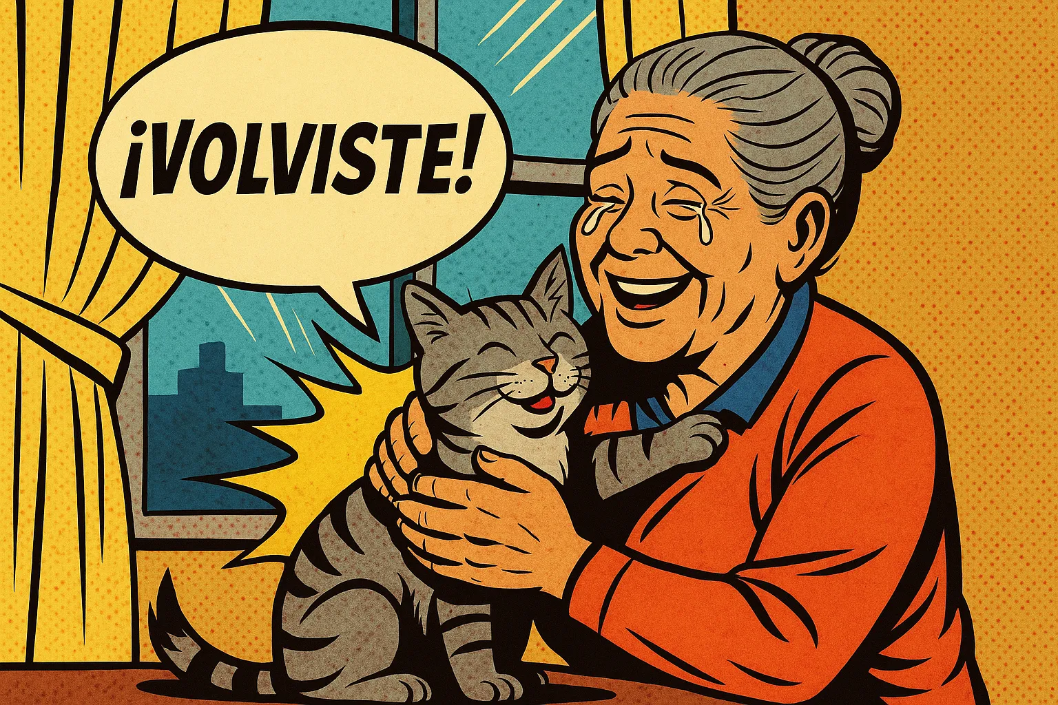 Abuela recibiendo a su gato