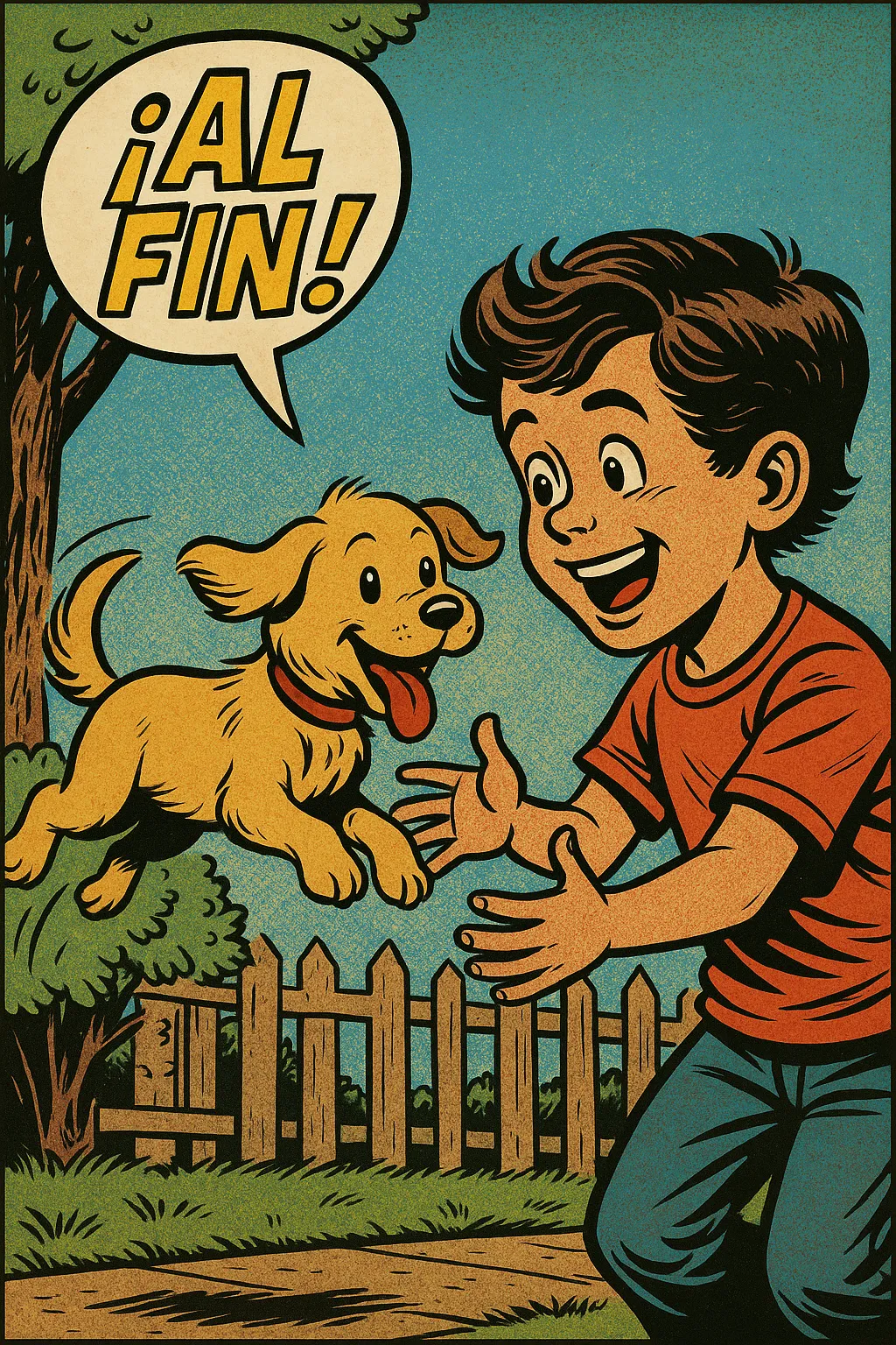 Voluntario entregando cachorro a niño